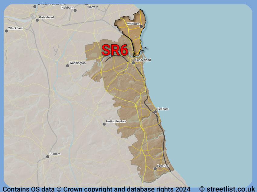 Where the SR6 postcode district lies within the wider  postcode area