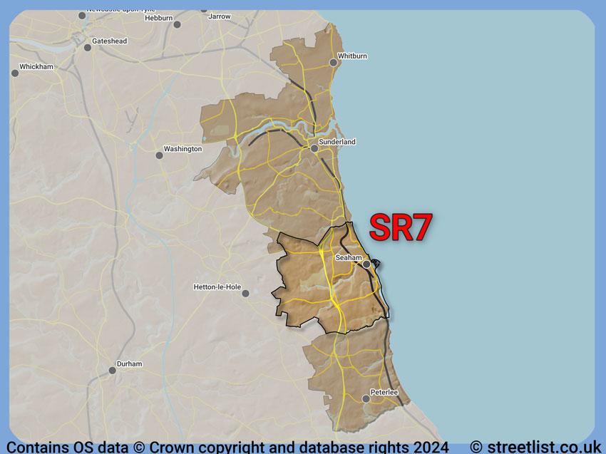 Where the SR7 postcode district lies within the wider  postcode area