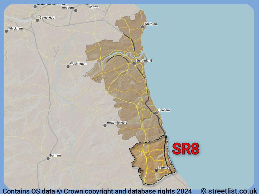 Where the SR8 postcode district lies within the wider  postcode area