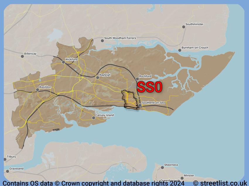 Where the SS0 postcode district lies within the wider  postcode area