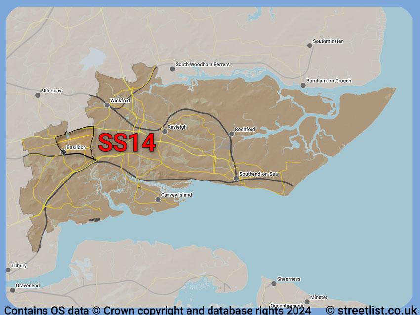 Where the SS14 postcode district lies within the wider  postcode area