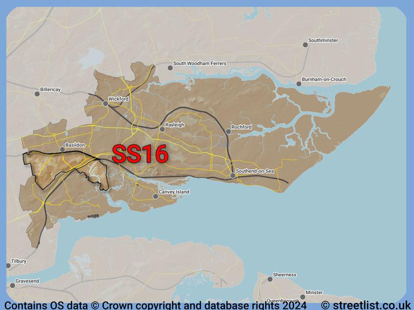 Where the SS16 postcode district lies within the wider  postcode area