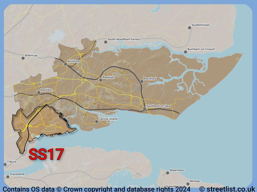 Where the SS17 postcode district lies within the wider  postcode area