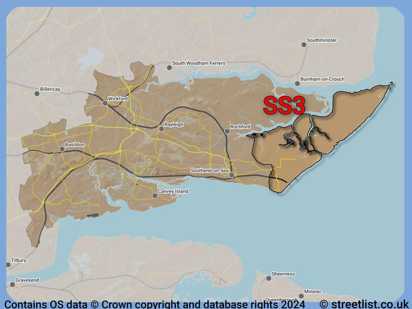 Where the SS3 postcode district lies within the wider  postcode area