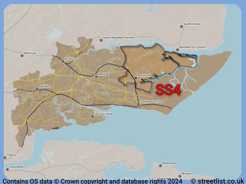 Where the SS4 postcode district lies within the wider  postcode area