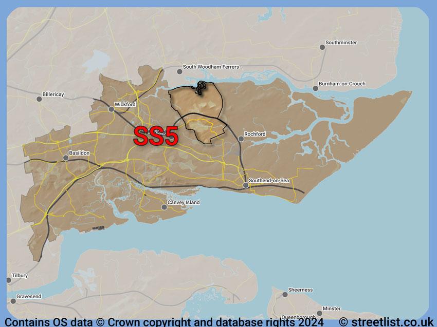 Where the SS5 postcode district lies within the wider  postcode area