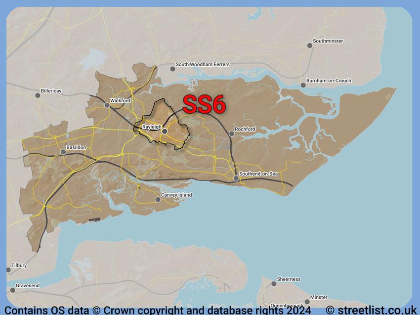 Where the SS6 postcode district lies within the wider  postcode area