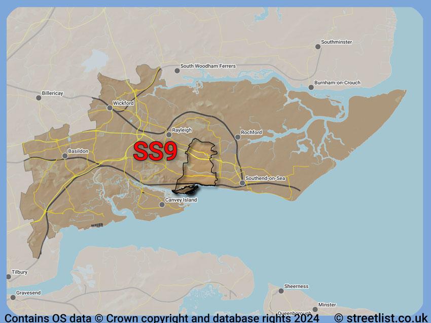 Where the SS9 postcode district lies within the wider  postcode area