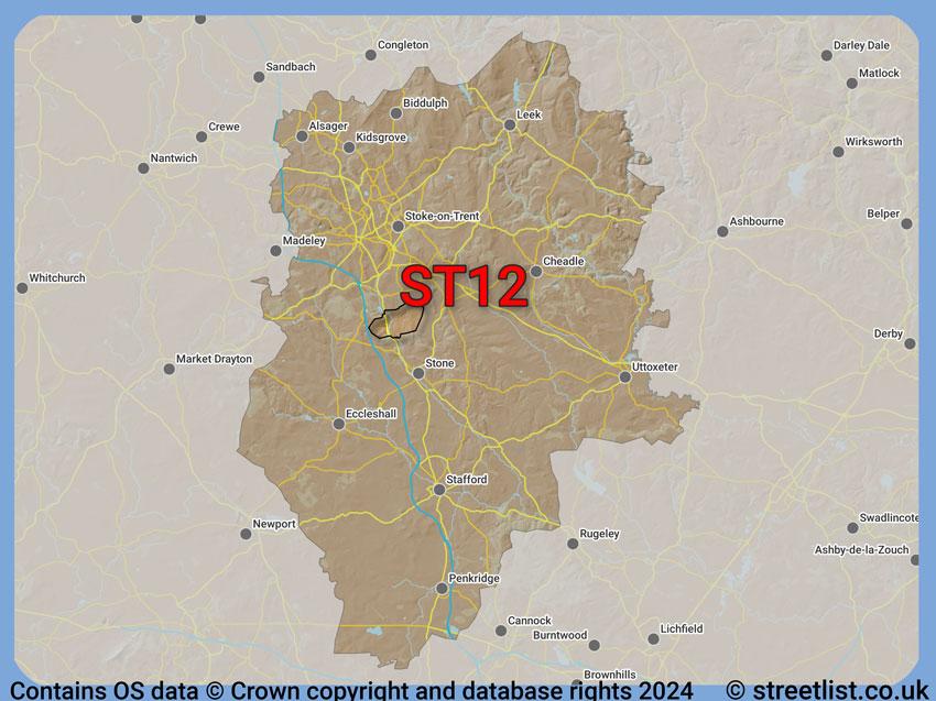 Where the ST12 postcode district lies within the wider  postcode area