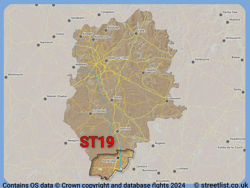 Where the ST19 postcode district lies within the wider  postcode area