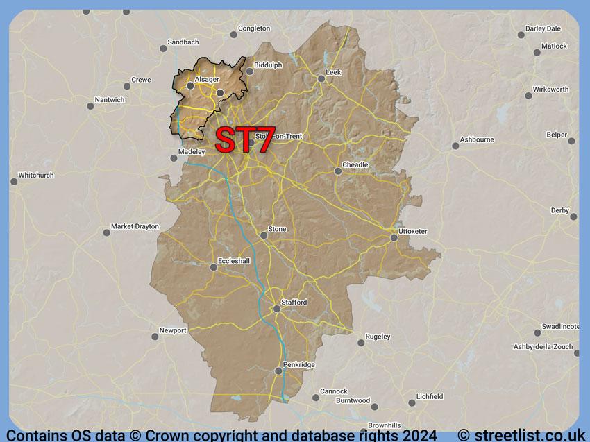 Where the ST7 postcode district lies within the wider  postcode area