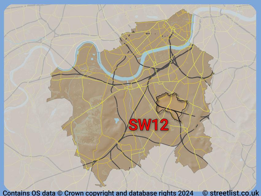 Where the SW12 postcode district lies within the wider  postcode area