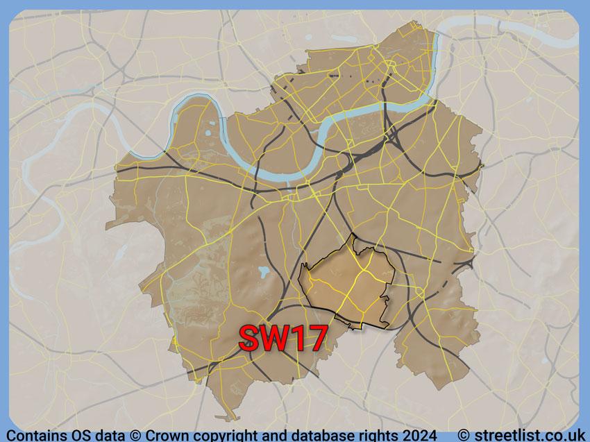 Where the SW17 postcode district lies within the wider  postcode area