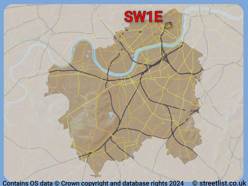 Where the SW1E postcode district lies within the wider  postcode area