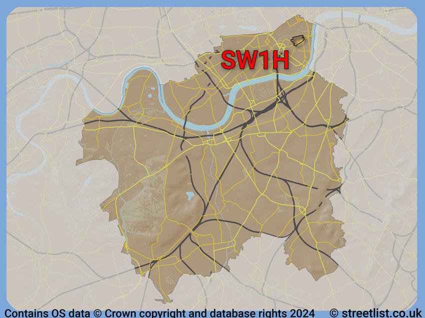 Where the SW1H postcode district lies within the wider  postcode area