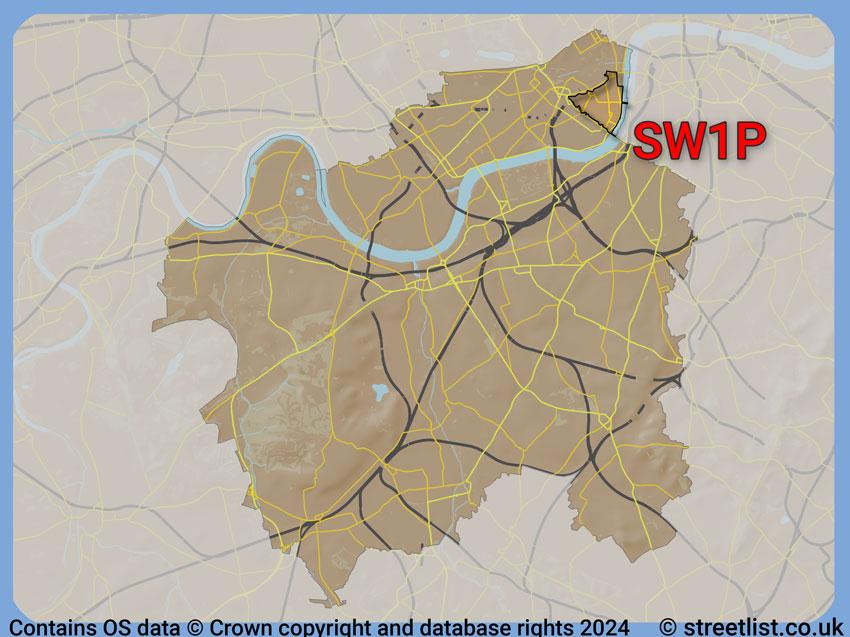 Where the SW1P postcode district lies within the wider  postcode area