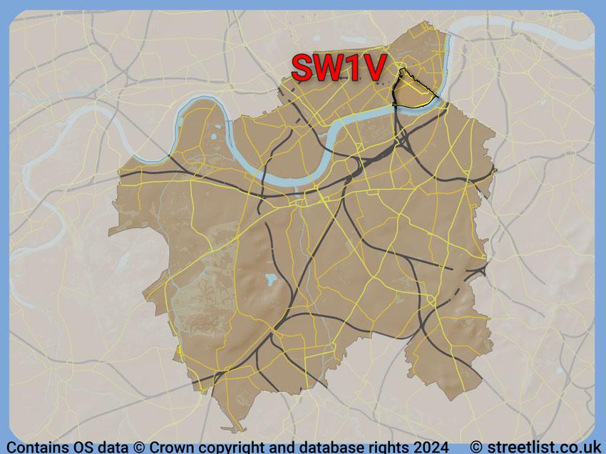 Where the SW1V postcode district lies within the wider  postcode area