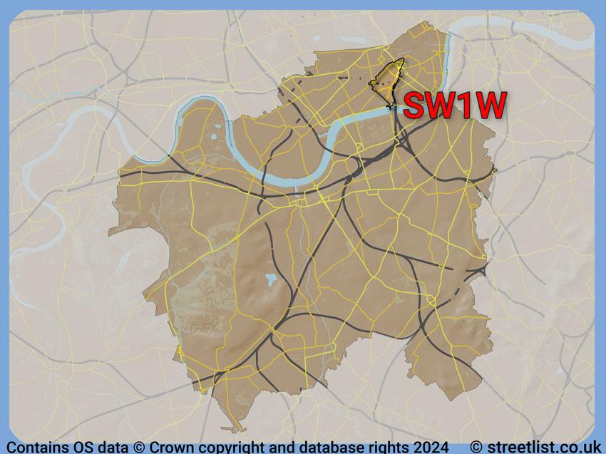 Where the SW1W postcode district lies within the wider  postcode area