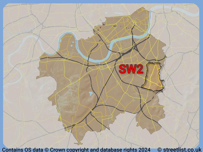 Where the SW2 postcode district lies within the wider  postcode area