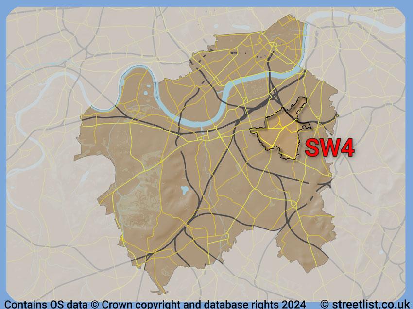 Where the SW4 postcode district lies within the wider  postcode area