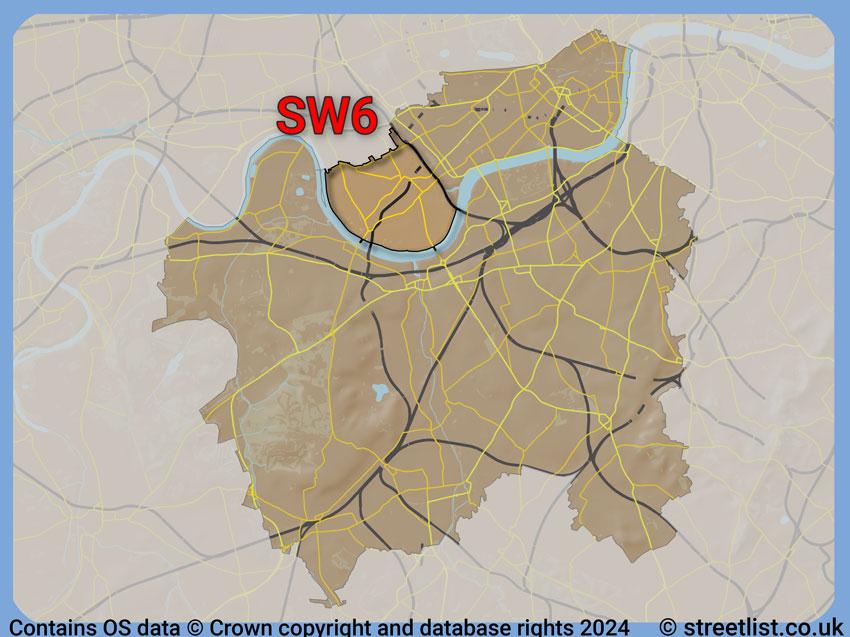 Where the SW6 postcode district lies within the wider  postcode area