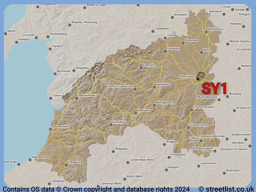 Where the SY1 postcode district lies within the wider  postcode area