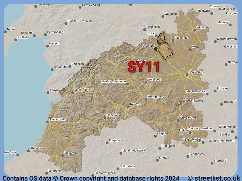 Where the SY11 postcode district lies within the wider  postcode area