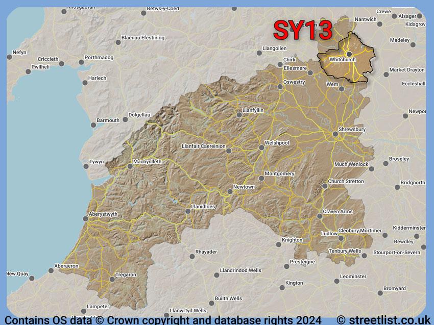 Where the SY13 postcode district lies within the wider  postcode area