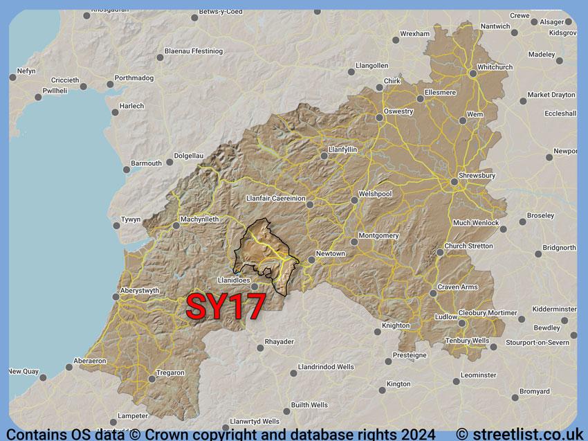 Where the SY17 postcode district lies within the wider  postcode area