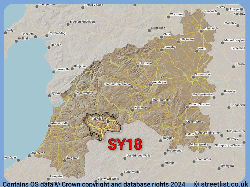 Where the SY18 postcode district lies within the wider  postcode area