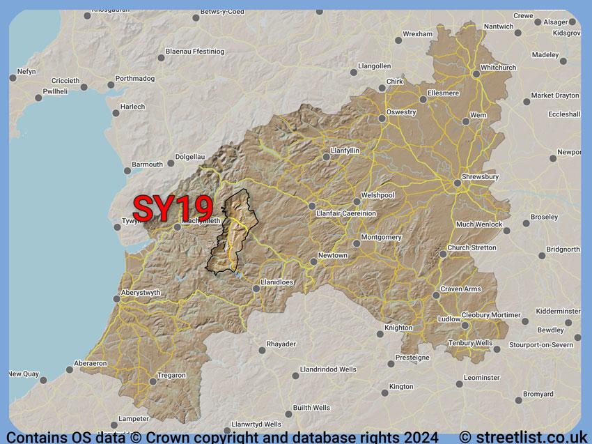 Where the SY19 postcode district lies within the wider  postcode area