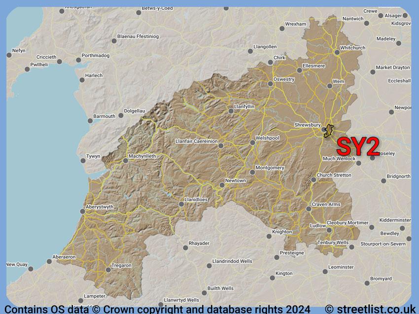 Where the SY2 postcode district lies within the wider  postcode area