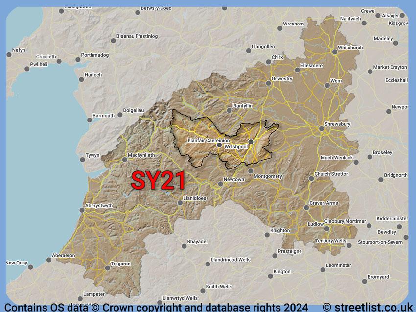 Where the SY21 postcode district lies within the wider  postcode area