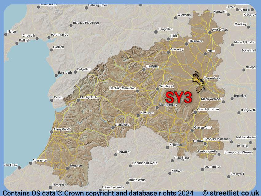 Where the SY3 postcode district lies within the wider  postcode area