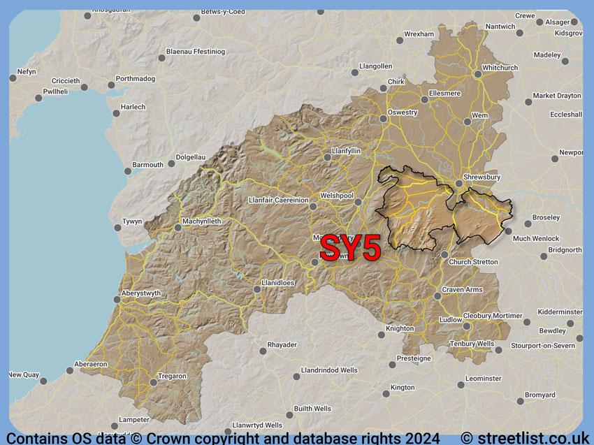 Where the SY5 postcode district lies within the wider  postcode area