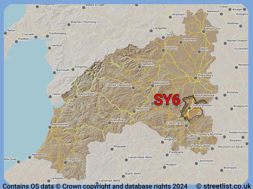 Where the SY6 postcode district lies within the wider  postcode area