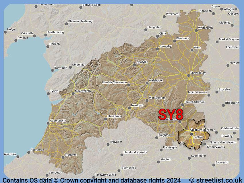 Where the SY8 postcode district lies within the wider  postcode area