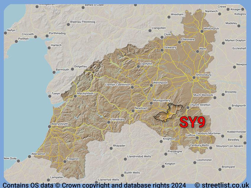 Where the SY9 postcode district lies within the wider  postcode area