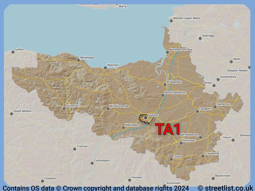 Where the TA1 postcode district lies within the wider  postcode area