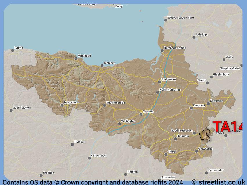 Where the TA14 postcode district lies within the wider  postcode area