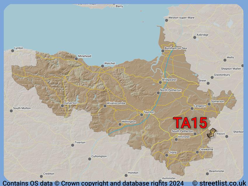 Where the TA15 postcode district lies within the wider  postcode area