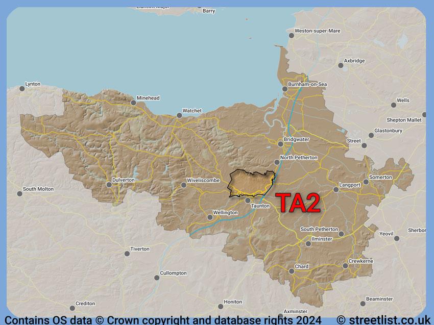 Where the TA2 postcode district lies within the wider  postcode area