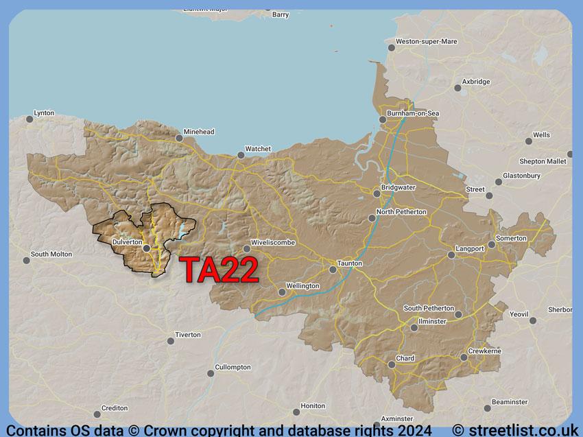 Where the TA22 postcode district lies within the wider  postcode area