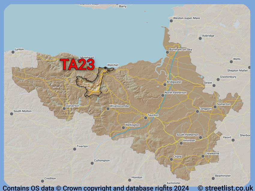 Where the TA23 postcode district lies within the wider  postcode area