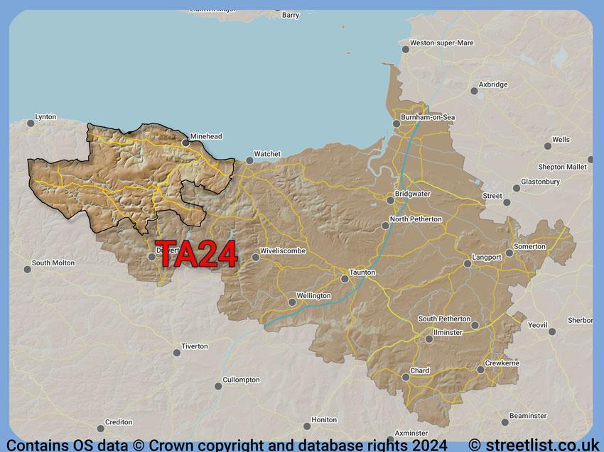 Where the TA24 postcode district lies within the wider  postcode area