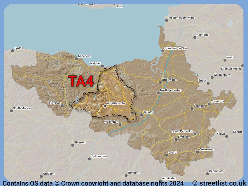 Where the TA4 postcode district lies within the wider  postcode area