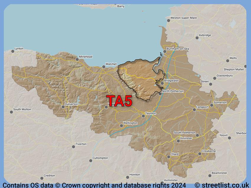 Where the TA5 postcode district lies within the wider  postcode area