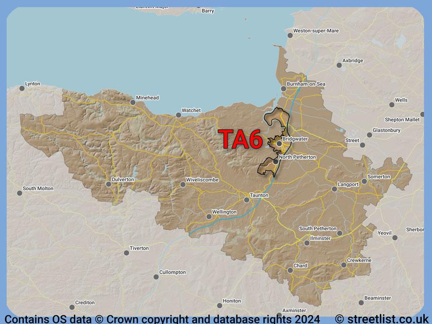 Where the TA6 postcode district lies within the wider  postcode area