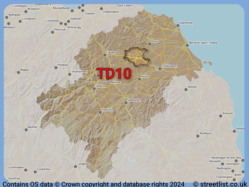 Where the TD10 postcode district lies within the wider  postcode area