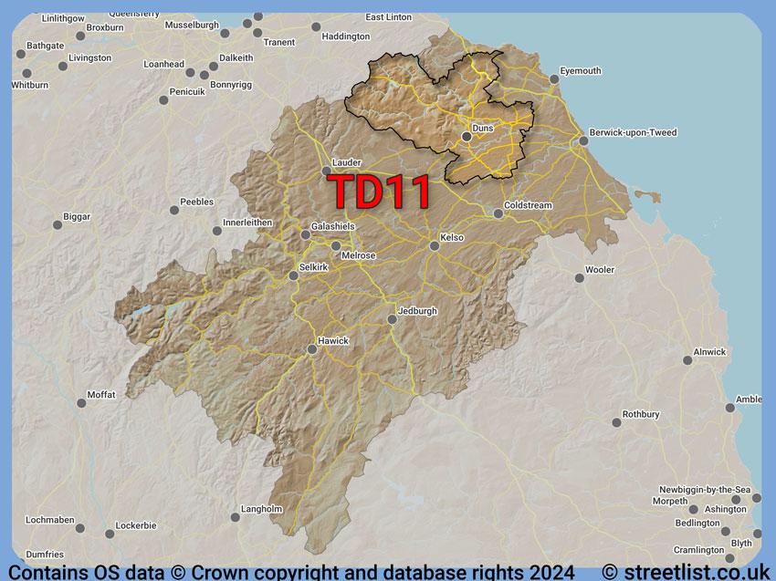 Where the TD11 postcode district lies within the wider  postcode area